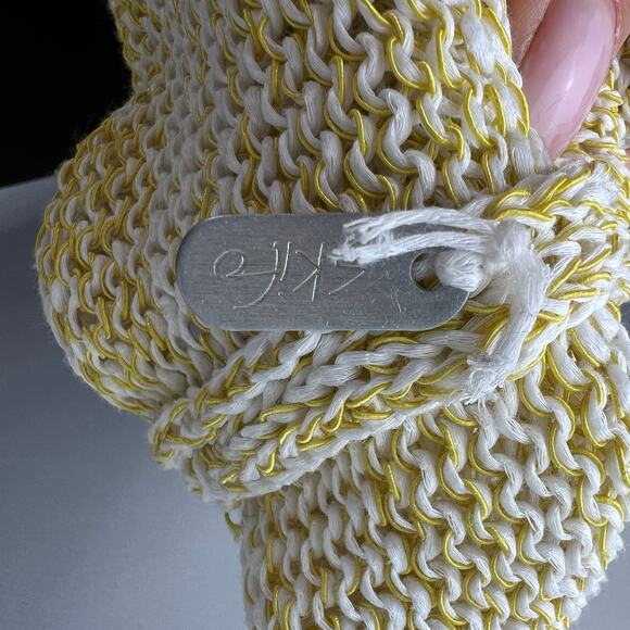 SKIFO SKIF White Yellow Knit Rolled Hem 3/4 Sleeve Pullover High Low Sweater - Picture 6 of 6